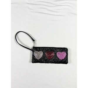Liz Claiborne Beaded Wristlet Satin Y2K Hearts Black Goth Glam Kidcore Going Out